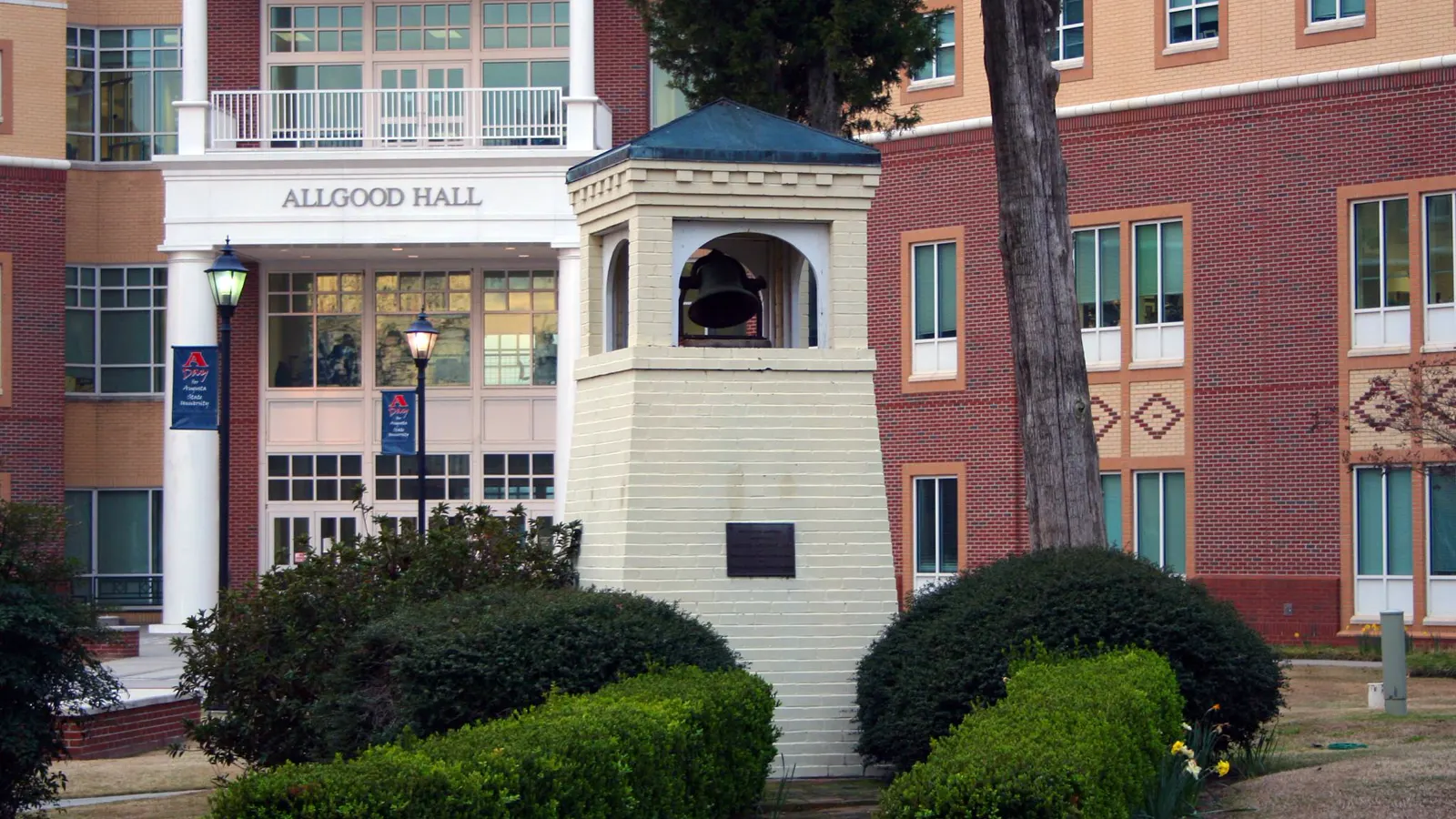 The bell tower in front of Allgood Hall on Augusta University's Summerville campus in Augusta, Georgia