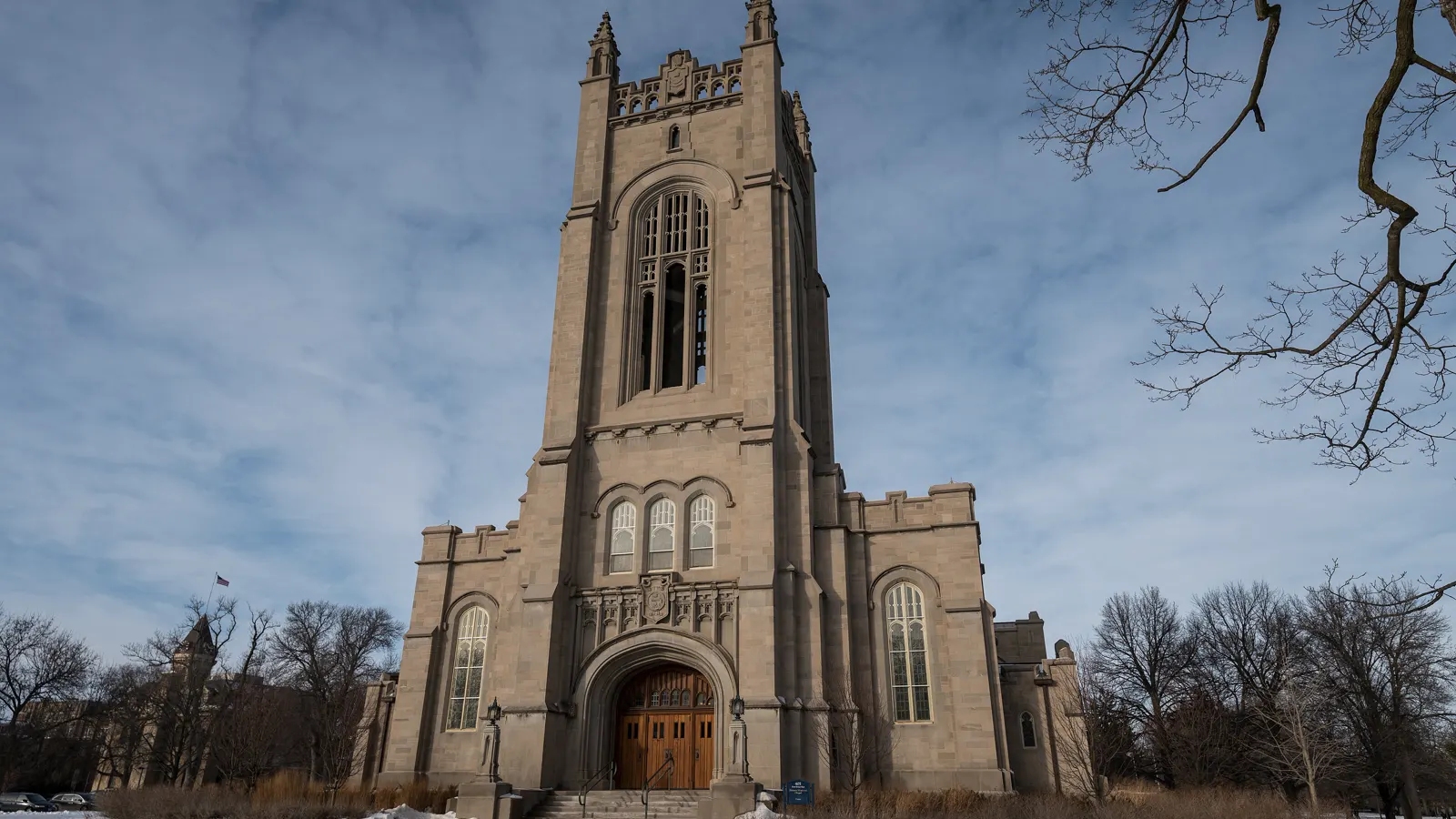 Skinner Memorial Chapel on a winter day at Carleton College in Northfield, Minnesota