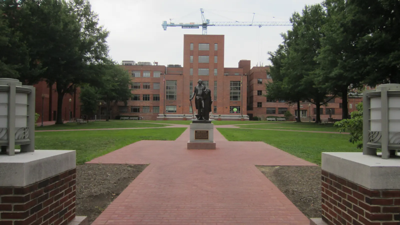 University Yard with its statue of George Washington at George Washington University in Washington, DC