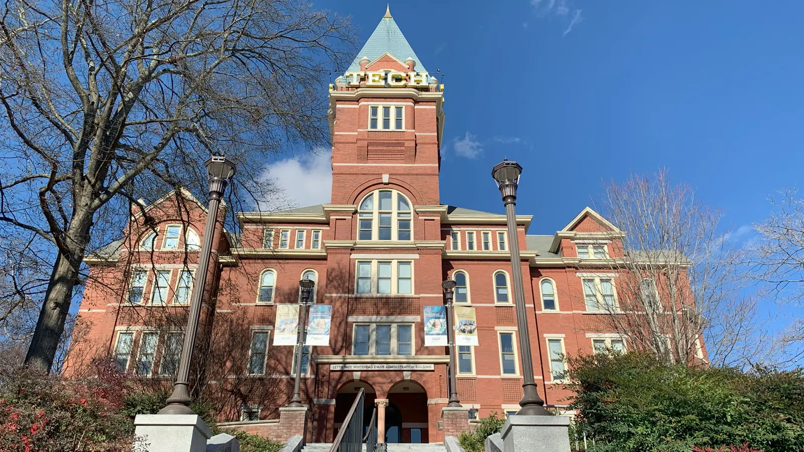 Tech Tower, the Lettie Pate Whitehead Evans Administration Building, at Georgia Tech in Atlanta
