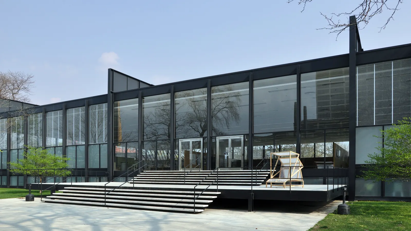 S. R. Crown Hall, the glass and steel home of the College of Architecture, on the Illinois Tech campus in Chicago