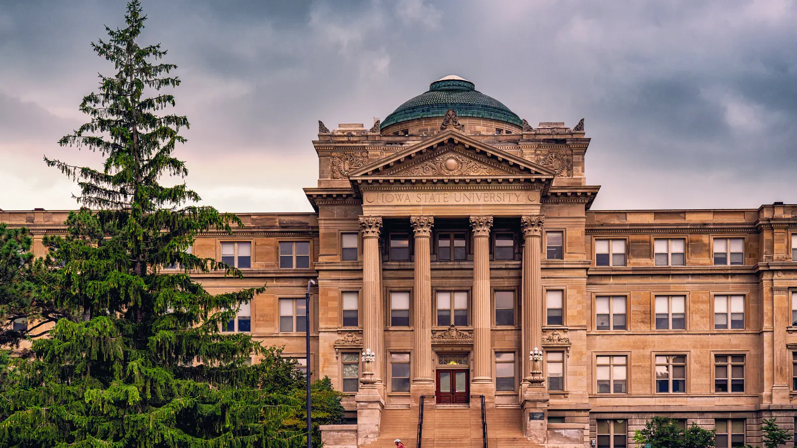 Beardshear Hall, the domed limestone administration building on the Iowa State University campus in Ames, Iowa