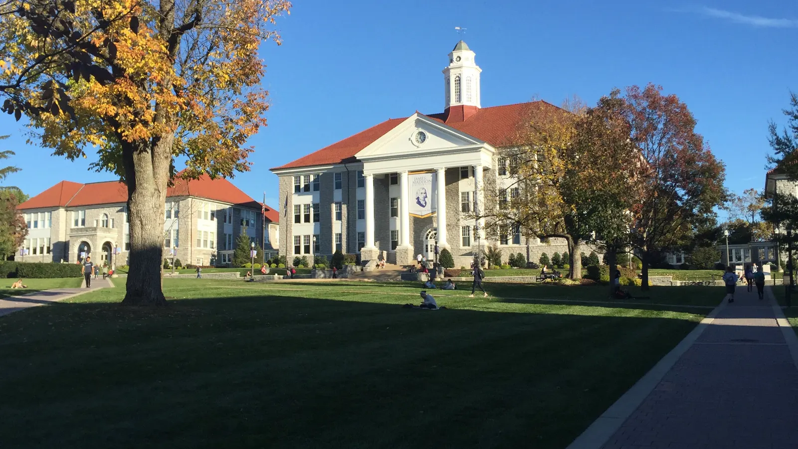 Wilson Hall and the Quad in autumn at James Madison University in Harrisonburg, Virginia