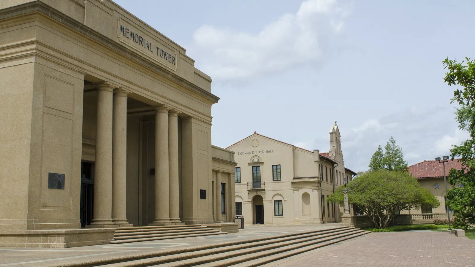 Memorial Tower and Thomas D. Boyd Hall on the campus of Louisiana State University in Baton Rouge