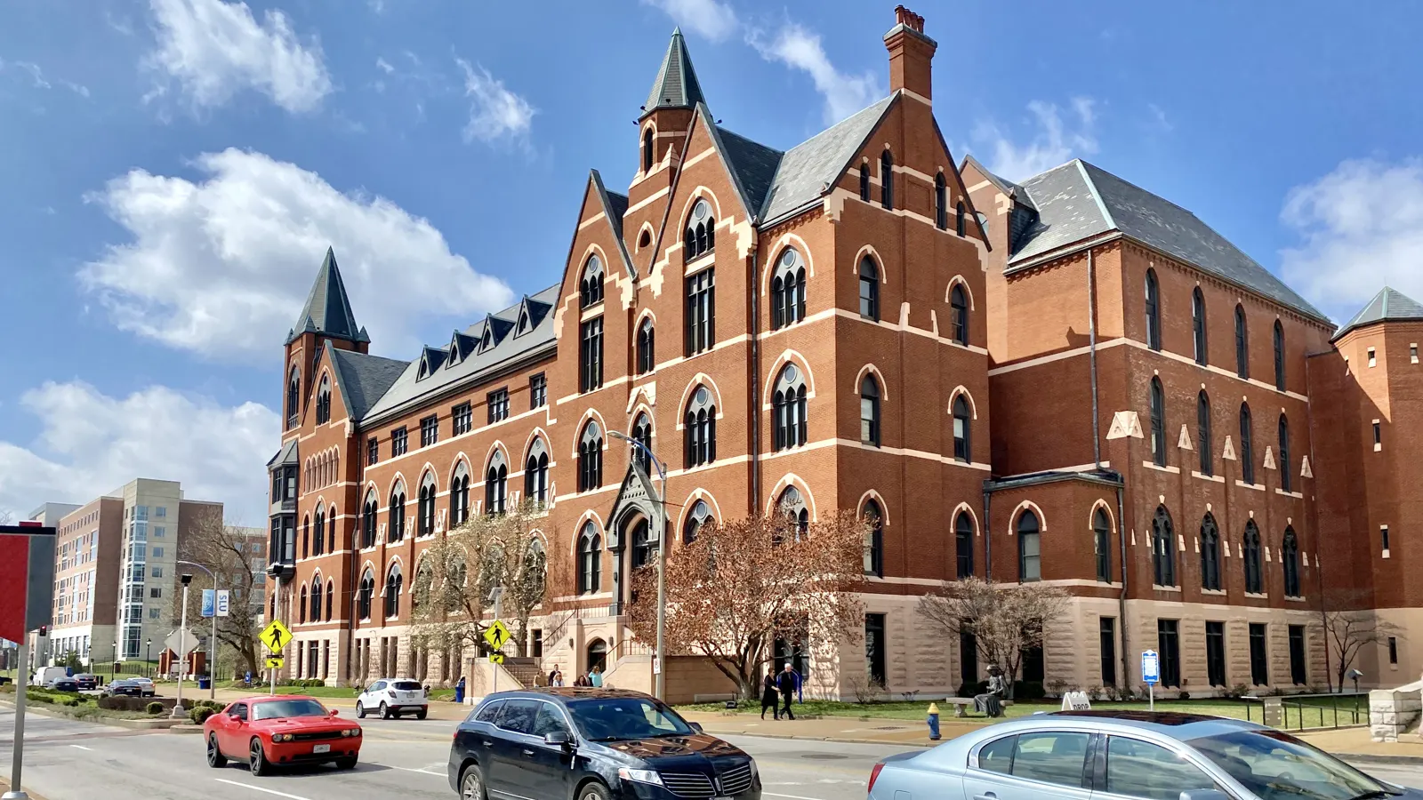 DuBourg Hall, a red brick Gothic building on Grand Avenue at Saint Louis University in St. Louis, Missouri