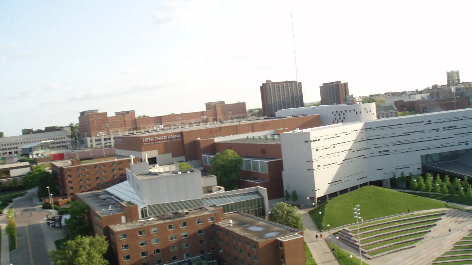 Fifth Third Arena and surrounding buildings on the main campus of the University of Cincinnati in Cincinnati, Ohio