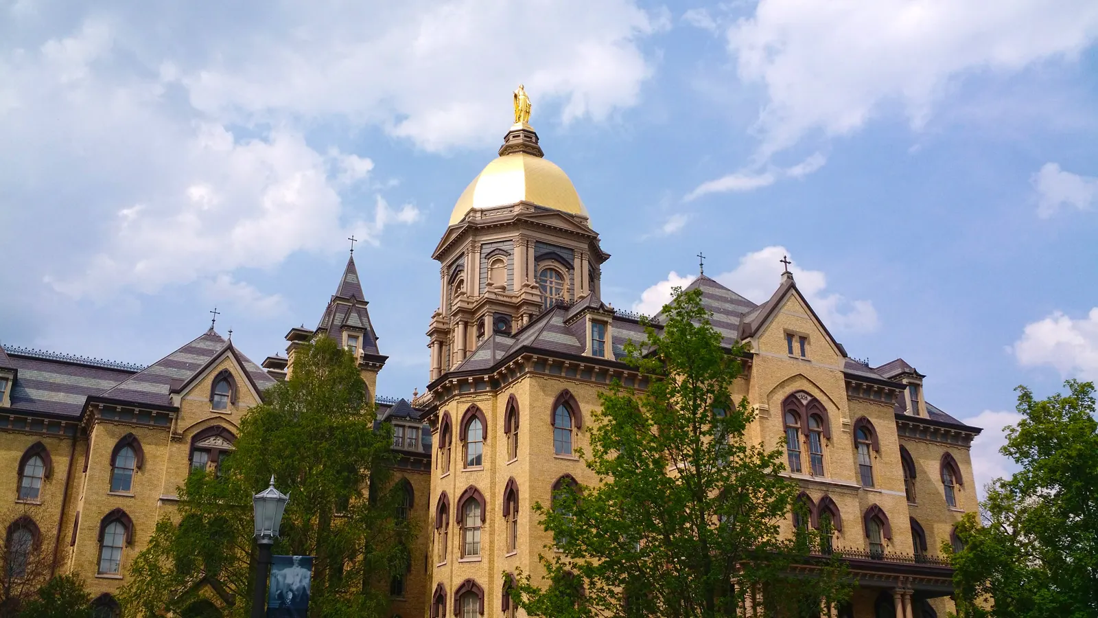 The Main Building and its Golden Dome at the University of Notre Dame in Notre Dame, Indiana
