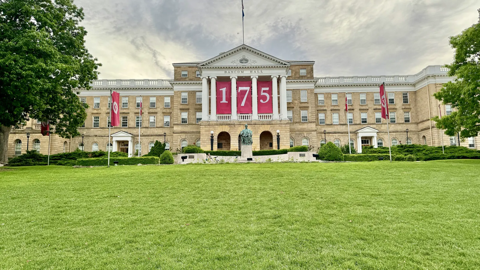 Bascom Hall at the top of Bascom Hill, with the Abraham Lincoln statue in front, at the University of Wisconsin-Madison