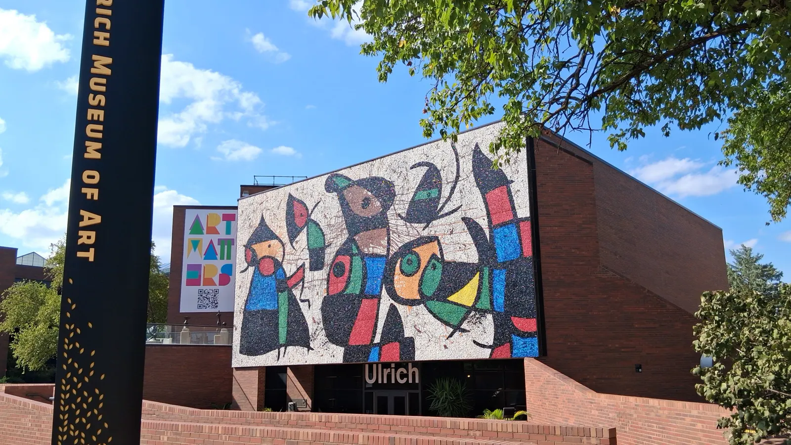 The Ulrich Museum of Art and its large Joan Miro mosaic mural on the Wichita State University campus in Wichita, Kansas